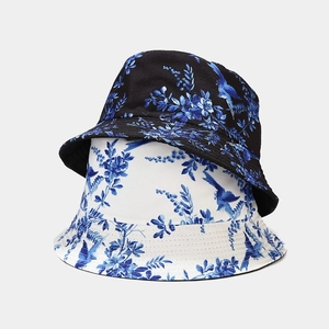 Vintage Toile de Jouy print sun hats in reversible black and white canvas styles