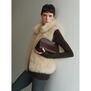 Chic beige faux fox fur cashmere vest with stand collar for women in autumn layering