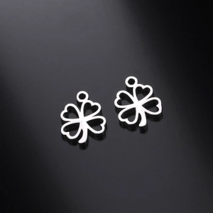 Polished silver stainless steel clover pendants with hollow cutouts for DIY jewelry making