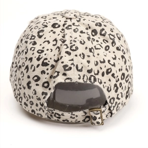 Distressed leopard print baseball cap in vintage style with adjustable metal back buckle