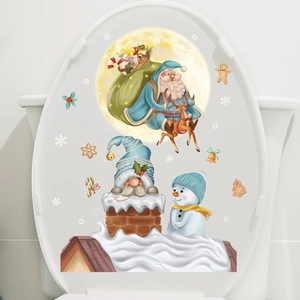 Christmas Toilet Lid Decals Waterproof PVC Santa Snowman Reindeer Stickers Bathroom Holiday Decor