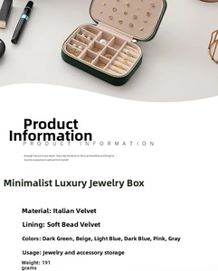 Detail view of dark green velvet jewelry box featuring rings slots and earring storage