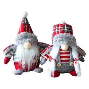 Christmas faceless gnomes with red plaid hats and plush details for holiday party decor
