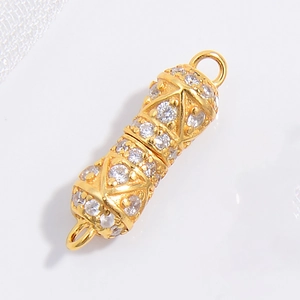 Macro shot of S925 sterling silver rhombus connector with sparkling cubic zirconia pavé