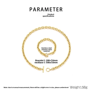 Ensemble bijoux en acier inoxydable doré avec fermoir OT et détails des dimensions précises