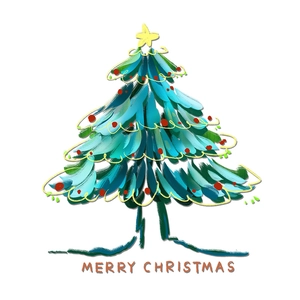 Artistic oil painting style Christmas tree wall sticker with red baubles and golden star