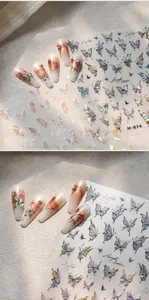 Detail showing Aurora Butterfly nail stickers M-874 with laser gold foil effect