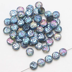 Macro shot of 10mm dark blue iridescent glass rose beads for DIY jewelry making