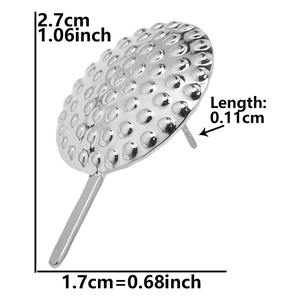 Detail view of silver round textured stud earring with size dimensions 2.7cm by 1.7cm
