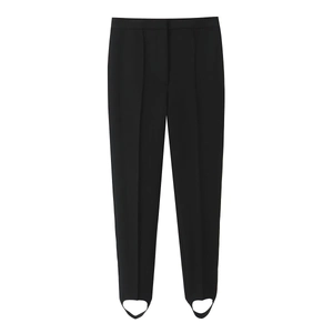 Women High Waist Stirrup Pants Solid Black Tapered Casual Trousers Elastic Polyester Office Lady Private Style