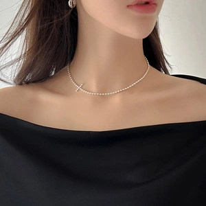 925 Sterling Silver Cross Pendant Necklace Bead Chain Minimalist Chic Dainty Everyday Jewelry For Women Elegant Simple