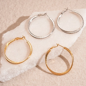 18k gold and silver plated double-layer crossover hoop earrings with metal texture