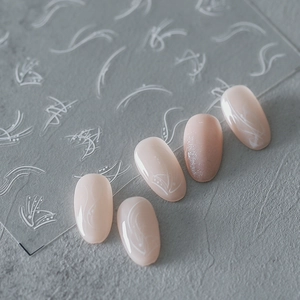 White Abstract Curve Line Nail Art Stickers Ultra Thin Adhesive Manicure Decals Elegant Minimalist Style Fingernail Decor