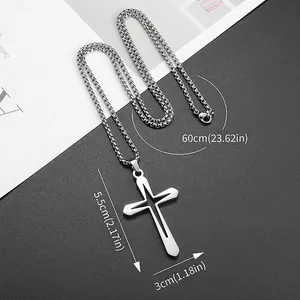 Stainless steel hollow cross necklace with dimensions 5.5x3cm on a 60cm box chain