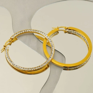 Classic 18k gold-plated stainless steel hoop earrings with sparkling crystal pavé stones