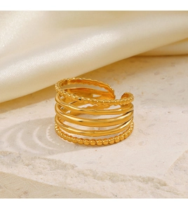 Detailed shot of 18K gold-plated multilayer ring with beaded texture on stone base