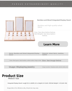 Bamboo jewelry display set with white velvet accents measuring 39.3x23.5x23.5 cm
