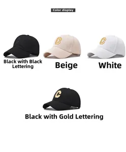 Detail view of baseball caps showing 3D embroidered C logo in multiple color variations