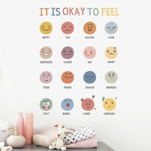 Colorful feelings wall decal with 16 emotion icons for kids room educational decor
