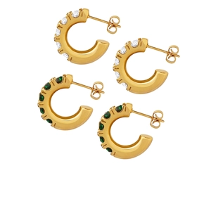 Boucles D'oreilles Demi-Créoles En Forme De C Acier Titane Plaqué Or 18K Avec Zircone Cubique Bijoux De Mode Pour Femmes