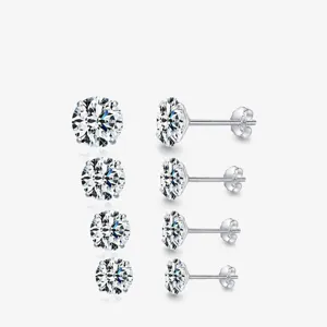 Round Cubic Zirconia Stud Earrings With 925 Sterling Silver Earring Post Elegant Minimalist Jewelry For Women