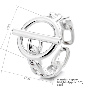 Dimensiones detalladas de un anillo de cadena con hebilla OT geométrica de plata de cobre