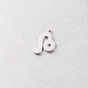 Macro detail of a 15mm mirror polished stainless steel zodiac charm with a single hole