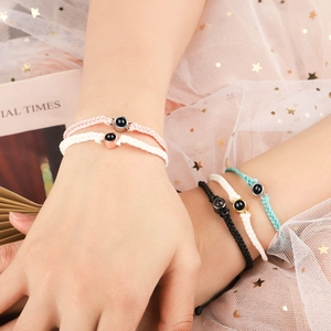 Braided projection bracelet set with 100 languages of I Love You in multiple colors