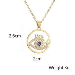 Detailed view of evil eye pendant dimensions 2.6cm by 2cm and weight 3g in 18K gold
