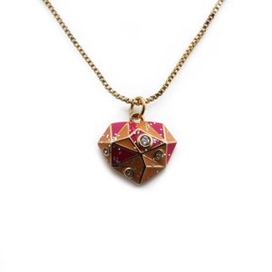 Geometric heart pendant necklace in gold finish with colorful enamel and crystal accents