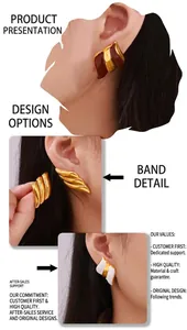 Detailed close-up of geometric wing earrings in gold, brown, and white 18k plated finishes