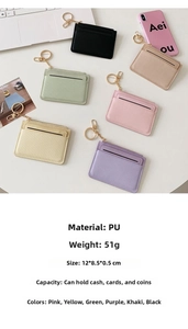Flat lay of minimalist PU leather card holders in various colors with metal buckles