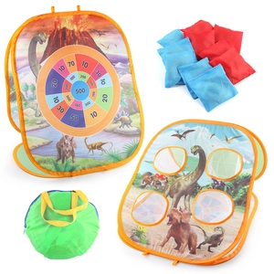 3-in-1 dinosaur theme bean bag toss game set with target board and 8 colorful bean bags