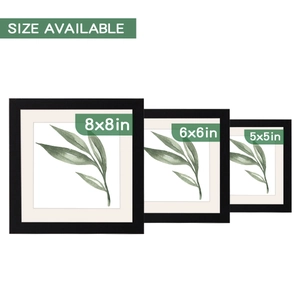 Modern black wood photo frame set in 8x8, 6x6 and 5x5 inch sizes with white matting