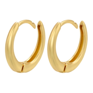 Detail of polished golden geometric rectangular earrings with smooth mirror finish texture