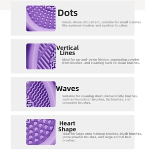 Detailed view of four textured silicone surfaces for deep cleaning makeup brushes