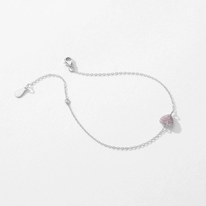 S925 sterling silver heart bracelet with pink pavé crystals and spring clasp
