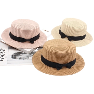 Chapeau Canotier En Paille Bord Plat Protection Solaire Été Plage Rétro Style Britannique Nœud Noir Pour Femmes Filles