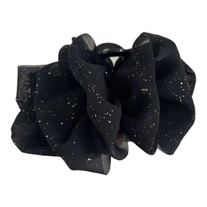 Elegant black tulle cloud hair claw clip with gold glitter for bridal butterfly hairstyle