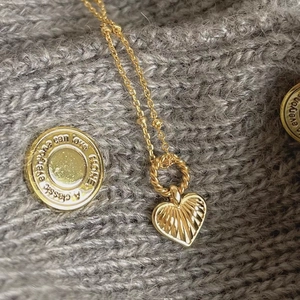 925 Sterling Silver Heart Pendant Necklace Sunburst Ribbed Texture Beaded Chain Elegant Jewelry For Women Gold Silver Tone