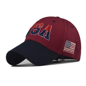 Detailed embroidery of USA letters and American flag patch on cotton baseball cap