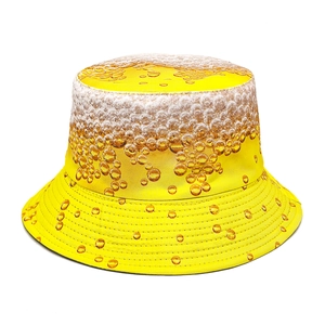 Bucket Hat Polyester Beer Pattern Sun Protection Breathable Outdoor Travel Novelty Yellow For Men Women