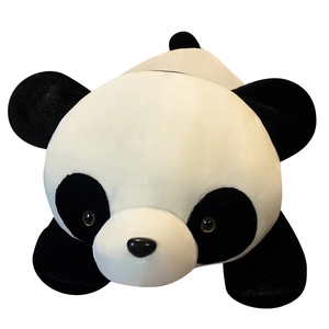 Peluche de panda géant en position allongée avec un tissu bicolore noir et blanc doux