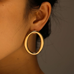 Chunky Hoop Earrings 18K Gold Plated Stainless Steel Irregular Geometric C Shape Mirror Polished Waterproof Fashion Jewelry For Women