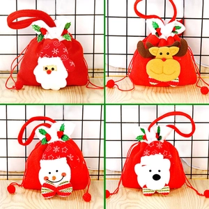 Christmas Gift Candy Bags 3D Cartoon Santa Snowman Drawstring Handheld Knitted Linen Fabric Festive Party Favor Pouches