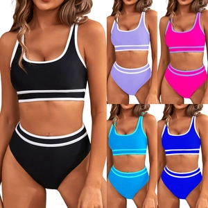 Women Sexy Two Piece Bikini Set High Waisted Color Block Swimsuit Sporty Swimwear Top And Bottom Beachwear For Ladies