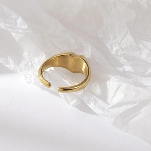 Minimalist gold heart shell titanium steel open ring with a polished brushed finish