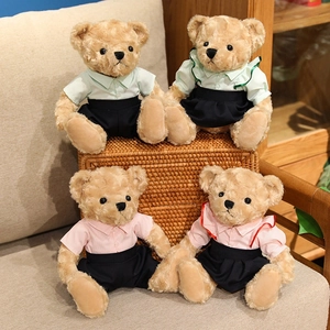 Teddy Bear Plush Toy Dressed In Striped Shirt Soft Stuffed Animal Doll For Kids Girls Couple Gift Home Decor Cute Academy Style