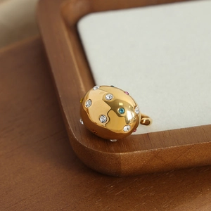 18K gold-plated teardrop open ring with micro-paved multicolor crystals for women