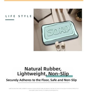 Detail showing the thin anti-slip natural rubber backing of the soap-shaped bath mat